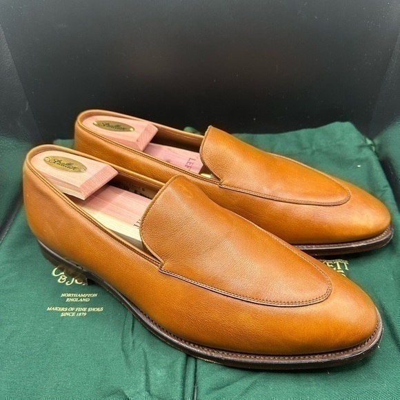 Crockett and Jones Almond Toe Tan Loafer - Picture 1 of 6